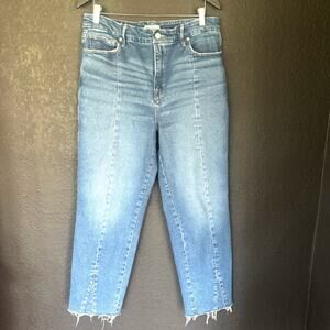 GOOD AMERICAN 14/32 Curve High Waist Raw Frayed Hem Crop Stretch Indigo